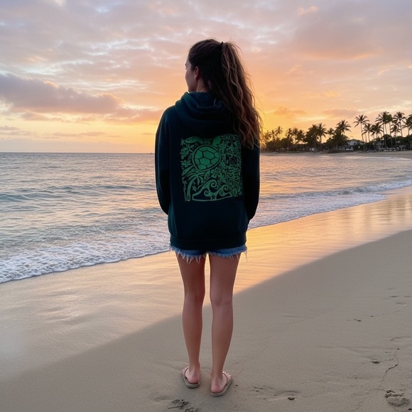Tops - Turtle Protect Local Green Hoodie Small Trending